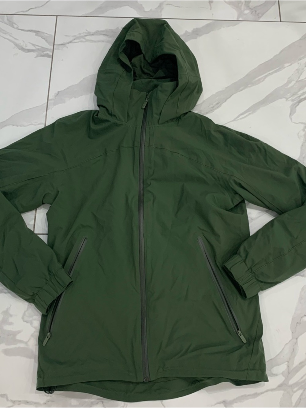 Lululemon Here To Move Jacket Pesto Olive Green Women Sz 8 Waterproof Rain Hood